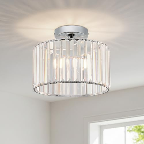 ANWIO Silver Light Shade,Chandelier Lampshade,Flush Ceiling Lights Living Room,Kitchen Lights Ceiling,E27 Light Shade Ceiling,Morden Crystal Ceiling Light,Lounge Lights Ceiling,(DIAM 26.5CM)