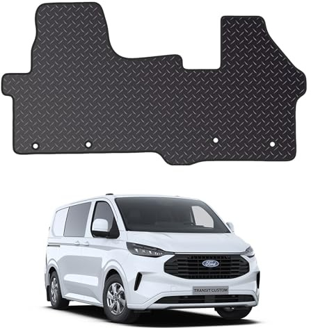 PRIME CAR MAT - Rubber Floor Mats Fits for Ford Transit Custom (2024+) [Auto] 4 Clips - Custom Van Accessory Tailored fit, Non Slip Mat - Anti Slip Backing and Edged With Black Nylon Binding - 1