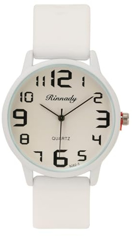 JSDDE Simple Montre à Quartz pour Homme et Femme avec Grand Cadran Rond Facile à Lire Affichage Numérique Chiffres Arabes Sport Montre Bracelet en Silicone Mouvement Quartz Fille Garçon (Blanc)