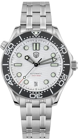 TACTICAL FROG Watchdives WD007 Sea Ghost NTTD Taucheruhr für Herren, 39/42 mm gewölbtes Saphir-Kristall-Titan/316L Stahlgehäuse Herren-Automatikuhren, 200 m wasserdicht, Weiß / 39 mm Edelstahlgehäuse