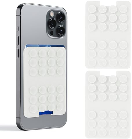 Zoanchig 2PCS Silicone Suction Phone Card Holder Adhesive Mount,sticky phone grip,Suitable for Storing Bus Passes, ID Cards, Selfies - Compatible with iPhone and Android(white)