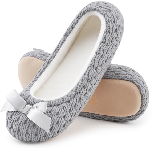MIXIN Womens Ballerina Slippers Ballet Knitted House Shoes for Ladies UK 6