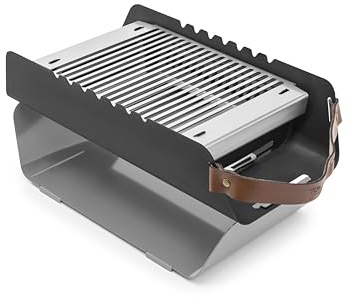 FUMO Holzkohlegrill – Mobiler Tischgrill mit Edelstahlrost & Spießhalter – Tragbarer Grill für Camping, Balkon & Outdoor – 5,6 kg, inkl. Tragetasche – in 4 Farben (Grau)