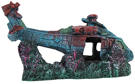 BESTonZON Resin Aquarium Dekoration Flugzeug Wrack Statue Fischschiff Schiffswrack Aquascaping Deko Kompakt Langlebig für Kleine bis Mittlere Aquarien