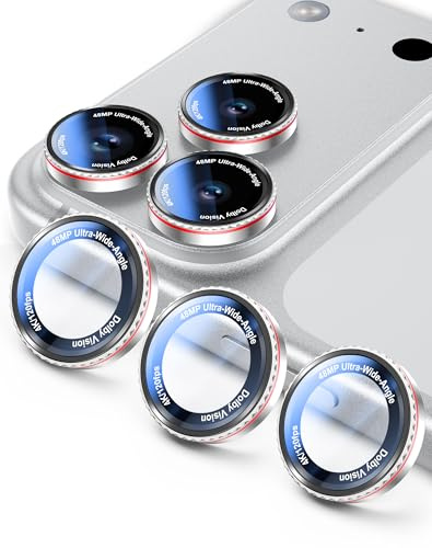 Kamita Protecteurs d’objectif de Caméra pour iPhone 17/16/15/14 Pro Max et Pro, Verre Trempé Caméra Arrière Protecteur d'écran Film, Protection Objectifs Camera Anneau Individuels en Métal (Argent)