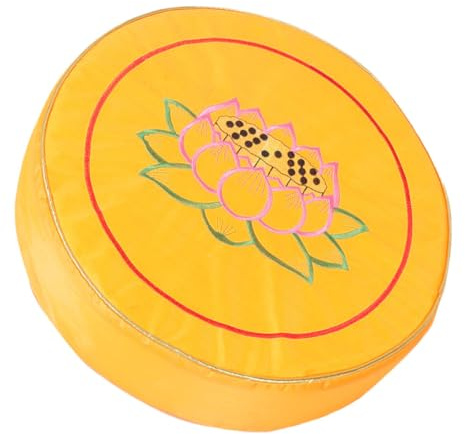 DONFAMDS Coussin de Yoga Rond Jaune Lotus Coussin de Sol Épais Antidérapant Polyvalent pour Asseoir Prière et Tapis de Zen Confortable pour Spirituelles