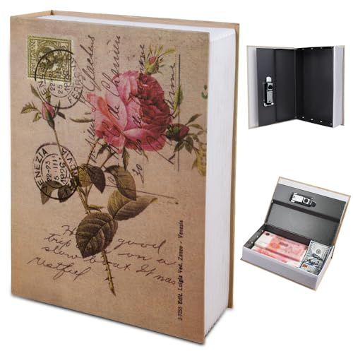 Livre Coffre Fort, Coffre-Fort de Sécurité pour Livre, 24 x 16 x 6cm, pour Clés, Argent, Bijoux et Objets de Valeur (Cadenas à Mot de Passe, Rose)