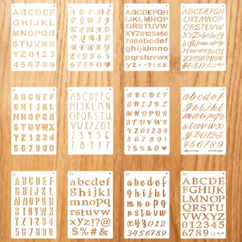 12 Pcs Letter Stencils for Painting, Reusable PET Plastic Letter Large Alphabet and Number Stencils for Crafts, Scrapbooking, Home Decor