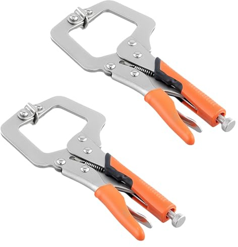 HONYUET 6 Inch C Clamps, 2 Pack Adjustable Welding Locking Clamps for Woodworking Aligning, Orange and Silver