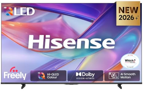 Hisense 55 55E7STUK Hi-QLED 4K Ultra HD AI Smart TV with Freely, Netflix, Disney+ and YouTube - Hi-QLED Colour, Dolby Vision.Atmos, AI 4K Upscaler, AI Smooth Motion, Game Mode Plus, Filmmaker Mode