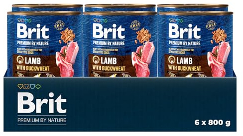 Brit Premium by Nature våtfoder för vuxna hundar, lamm med bovete, komplett mat, 6 x 800 g