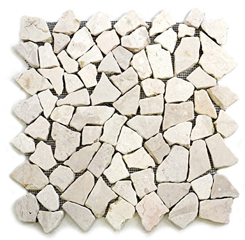 DIVERO 9 Fliesenmatten aus Naturstein Marmor Bruchsteinmosaik Wand und Boden cremeweiß á 35 x 35 cm