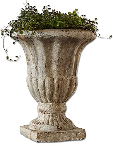 Loberon Übertopf Lachamp, Klassische Amphorenform, imposantes Deko-Element, Antik-Finish, für Trockengestecke, Gartenzubehör, Blumentopf, Outdoor, Polyresin, antikgrau