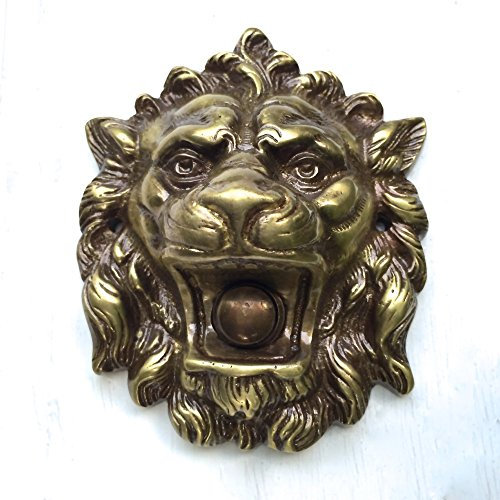 Antikas - Campanello per porta a forma di leone, in ottone, effetto anticato