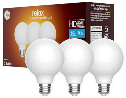 GE Relax LED Light Bulbs, 60 Watt, Soft White, G25 Globe Bulbs, Frosted, Medium Base (3 Pack)