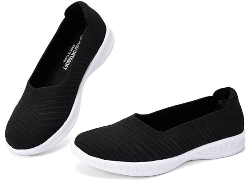 konhill Zapatos Planos Mocasines Mujer Cómodos Casuales Slip on Loafers Zapatos de Punto Vestidos Zapatos Ligeros para Caminar EU 36,5 Negro