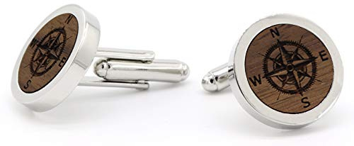 NaturSchatulle Manschettenknöpfe Herren Holz mit Gravur 1 Paar Schwarze Manschettenknopf Rund Hochzeit Anzug Männer Cufflinks for Men