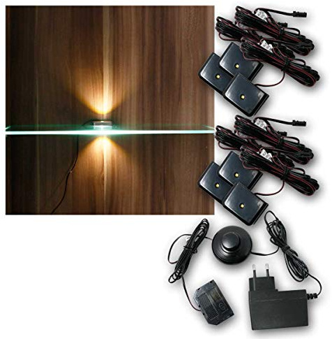 world-trading-net - LED Glasbodenbeleuchtung Clip-3D im 2er Set, schwarz, Leuchtfarbe warmweiß, inklusive Netzteil
