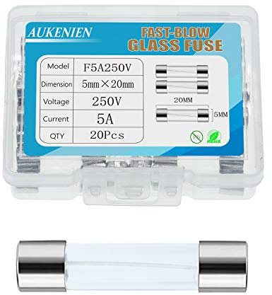 AUKENIEN 5A 5 Ampere 250V Glassicherung 5x20MM Sicherungen Glasrohrsicherung Feinsicherung Schnelle Schlag Glas Sicherung