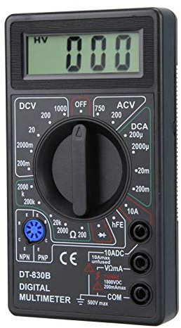 Multímetro digital LCD, medición de voltaje CA / CC, multímetro digital de plástico, multímetro, aislamiento de goma y antideslizante para laboratorios, fábricas(DT-830B black)