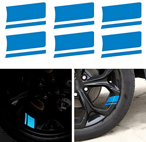TOMALL 6 Stück Felgenstreifen, reflektierende Aufkleber für Auto, Vinyl, reflektierend, Sicherheitsdekoration, Streifen, Universal-Felgenaufkleber für Stoßstange, Kotflügel, Zubehör (blau)
