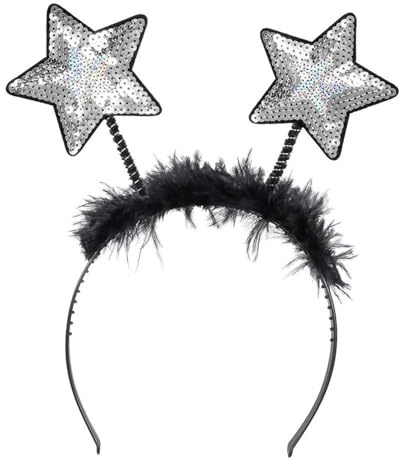 Boland - Sterne Tiara mit Pailletten, Haarreif mit Federn, Kopfschmuck, Kostüm, Karneval, Mottoparty, Silvester