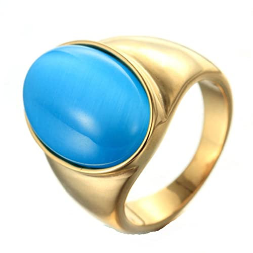 Daesar Edelstahl Ring Männer Gold, Herren Ring Personalisiert mit Blau Stein Ring Große 62 (19.7)