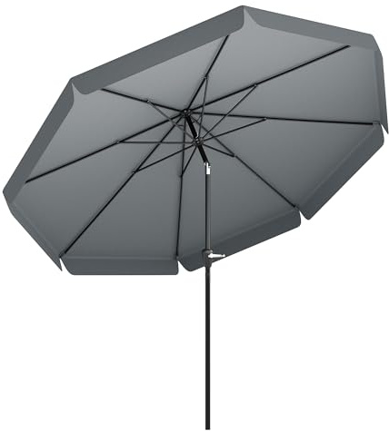 Outsunny 2.7m Patio Parasol Garden Umbrellas with Aluminium Pole, UPF 50+ Outdoor Sun Shade Table Umbrella with Tilt, Crank, 8 Ribs, Ruffles, Grey