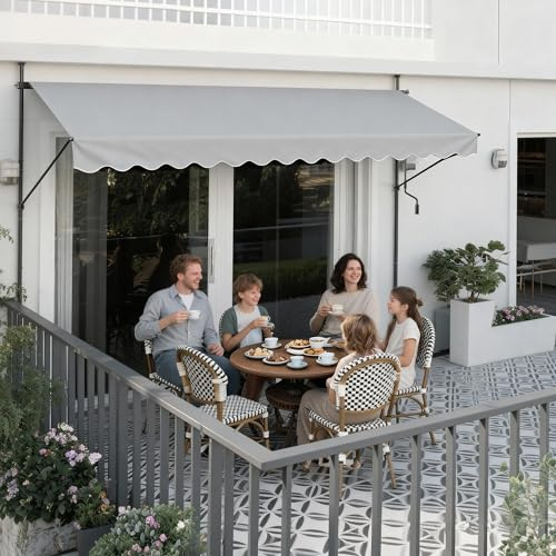 UISEBRT Klemmmarkise Balkon 300cm breit - Markise mit Handkurbel Höhenverstellbar Balkonmarkise ohne Bohren, Sonnenschutz, UV-Schutz, Wetterfest - 300 x 120cm, Grau