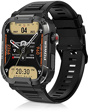 Montre Connectée Homme avec Appel Bluetooth Montre Intelligente 110+ Modes Sportifs Fréquence Cardiaque Sommeil Trackers d'activité Météo Militaire Smartwatch IP68 Étanche pour Android iOS (Noir)