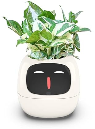 Itigoitie Smart Flower Pot with Multiple Expressions, 7 Sensors and AI Chips, Smart Pet Planter for Easy Plant Care in Living Room (White)