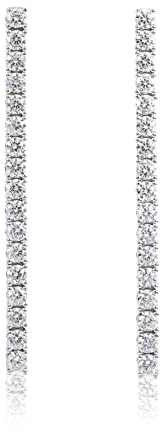 Diamond Treats Lange Ohrringe für Damen in 925 Sterling Silber, Lange Ohrringe für Frauen mit Cubic Zirkonia Steinen, Elegante Ohrringe mit Steinen in einer Linie, 925 Sterling Silber
