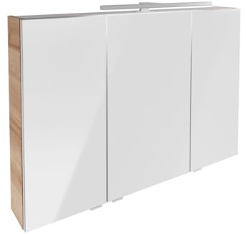 FACKELMANN B.Brillant Spiegelschrank – Spiegel mit viel Stauraum & LED-Beleuchtung – Badspiegelschrank in Optik Eiche (100 x 68 x 15 cm)