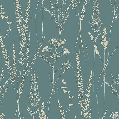 Attitude Meadow Flowers Teal Wallpaper - Vertical Floral Art - Paste The Wall Textured Blown Vinyl