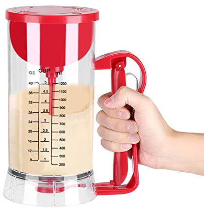 Distributeur de Crêpes, Mélangeur à Crêpes, Bouteille de Pâte à Crêpes de 1200 Ml, Gaufrier Farci, Distributeur de Pâte avec Poignée à Presser pour Faire des Gaufres,