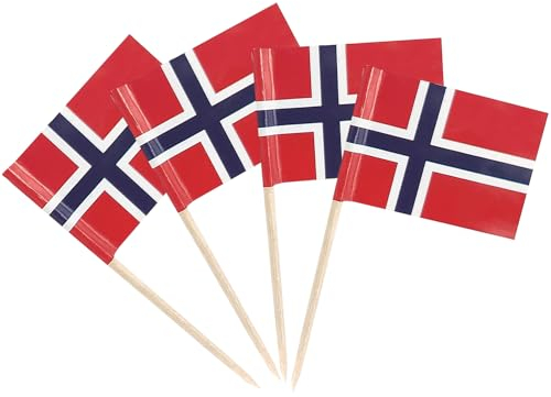 YXHZVON Bandera de Palillo de Cóctel, 100 PCS Palillos Bandera de Noruega, Mini Bandera para Fiesta Pastel Sándwiches Pub Frutas Decoración del Evento Real