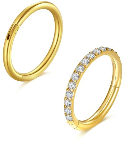 JFORYOU 2Stk Helix Piercings Nasenpiercing Ring Chirurgenstahl 10mm Hoop 16G Hinged Clicker Septum Knorpel Conch Daith Tragus Rook Piercing Schmuck Gold für Frauen Männer