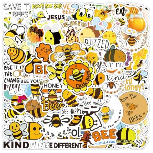 MAIGO 100pcs Bee Stickers - Decals Vinyl Waterproof DIY Decor Stickers, Funny Honey Bee Sticker for Laptop Computer Kids Teens Luggage Suitcases Computer Water Bottles Skateboard Mini Fridge Decals