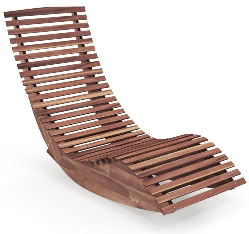COSTWAY Tumbona Mecedora de Acacia, tumbonas Jardin Exterior con Asiento de Listones Ensanchados y Respaldo Alto, Silla Mecedora Jardin Terraza Exterior,157 x 60 x 76 cm, Carga 160kg, Natural (1)