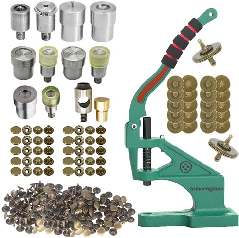 Trimming Shop Bag Makers Kit for DIY Leathercraft & Purse Making [Bronze] | The Green Machine Hand Press, Tubular Rivets, Magnetic Snaps, S-Spring Press Studs, Buttons & Die Sets