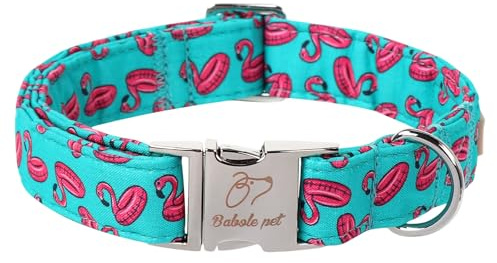 Babole Pet Summer Dog Collar, Cool Flamingo Float Pet Collar with Metal Buckel, Durable Adjustable Designer Dog Collars for Small Medium Large Dogs M