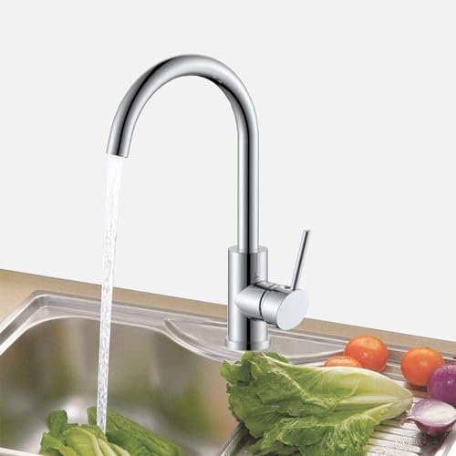 AICA Rubinetto Lavello Cucina, Miscelatore Caldo e Freddo Monocomando, Rubinetti Cucina in Acciaio Inox con Collo di Cigno, Cromato