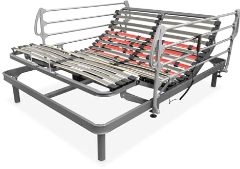amuéblate online - Cama Eléctrica Articulada Flexipro con 5 Planos y Estructura Reforzada + Juego de Barandillas Abatibles - Ergonómica, Fiable y Silenciosa, Motor Alemán, 135 x 190