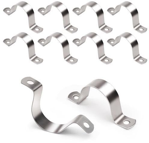YUUTIAL Pipe Clamps Ø 50 mm 10 Pieces Heavy Duty Stainless Steel Pipe Straps Saddle Clip,U Shaped Pipe Strap Clamp for Installing Gas,Qater or Hose Pipes