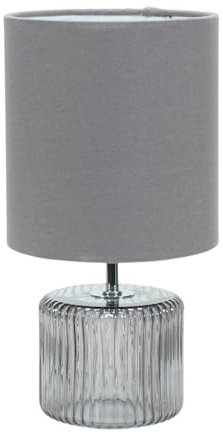 ValueLights | Smoked Glass Base Table Lamp with Grey Fabric Drum Lampshade Living Room Bedside Light | Table Lamps, Home Décor & Improvement Essential | Included LED Bulb