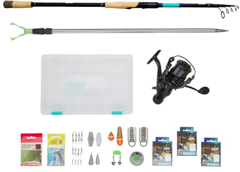 Fishing-King Tackle Angelset Ansitzangeln | Teleskoprute 3,00 m und 10-60 g | Freilaufrolle 4000 mit Schnur | Viel Zubehör | Karpfen, Friedfisch & Co.