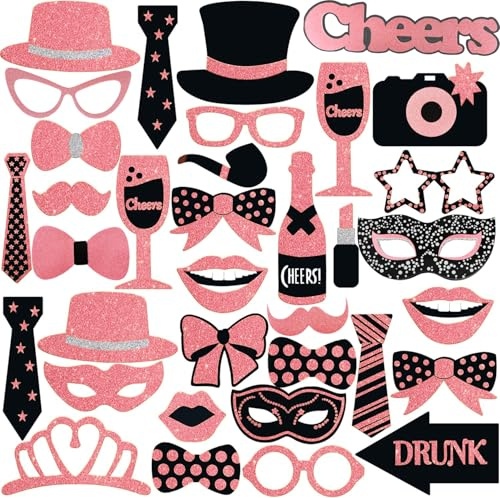 VITEVER 30Pcs Party Photo Booth Requisiten Dekorationen, Fotobox Zubehör für Karneval, Hochzeit, Halloween, Weihnachtsfeier, Partyzubehör, Tischdekoration Geburtstag, Silvester Foto