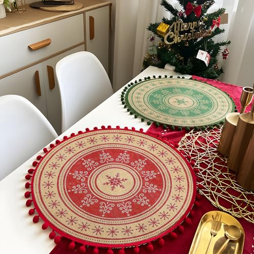 KSKSPE Platzset Weihnachten 2 Set,Tischset Weihnachten für Küche und Esszimmer,Jute-Tischsets Weihnachten,Platzdeckchen Küche Party Deko.