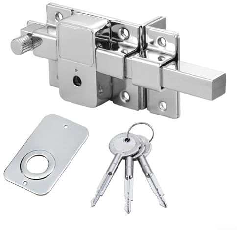 Zilimontt Cerradura de cerrojo de puerta, cerradura antirrobo con llave cruzada, cerradura de puerta mecánica para puertas de hierro de 45-55 mm de grosor, puertas de madera y cercas de jardín (2009CR