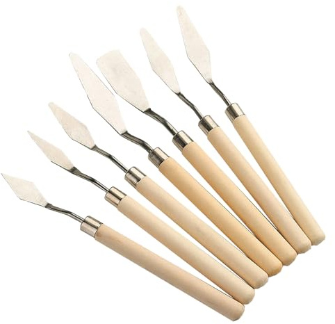 Spatola per dipingere, spatola per pittura acrilica, set di 7 spatole per | pallet, utensili portatili per pittura ad olio, spatola artistica con manico in legno per miscelare colori sbavature